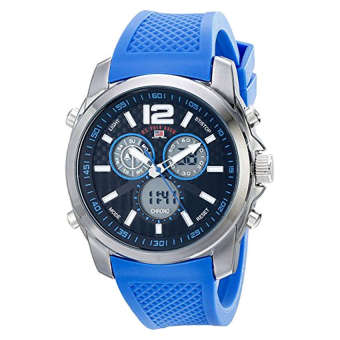 U.S. Polo Assn. Sport Men's US9515 Silver-Tone Watch with Blue Silicone Band - intl  