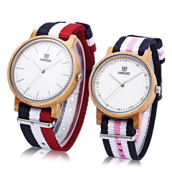 UWOOD UW - 1006 Couple Quartz Watch Japan Movt Nylon Band Wooden Case Wristwatch (#2). - intl  