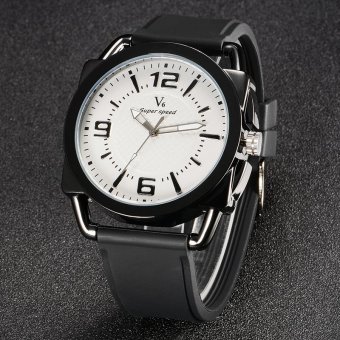V6 Casual Quartz Watch White Dial Design Silicone Band Wristwatch  
