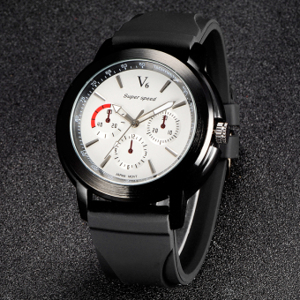 V6 Casual Quartz Watch White Dial Design Silicone Band Wristwatch (Intl)  