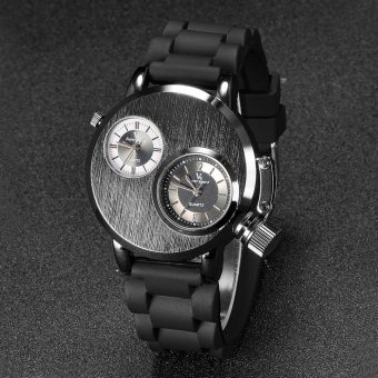 V6 Double Time Casual Quartz Watch Rubber Band Silver  