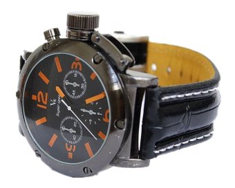 V6 Fashion Man Black PU Leather Quartz Watch 03COE (Orange)  