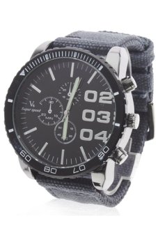 V6 Military Design Casual Watch Black Case Fabric Band Wristwatch Blue  