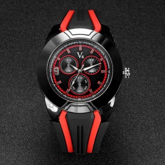 V6 Racing Style Casual Quartz Watch Rubber Band Red  