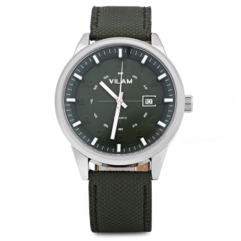 VILAM V2003G Male Quartz Watch Nylon + Leather Strap Date Display Water Resistance Wristwatch (Green)  