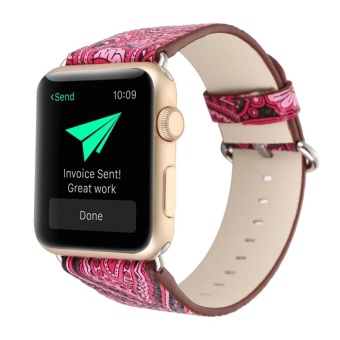 Watch Band Watchband for Apple Watch1/2 Iwatch National Style PU Strap with Lugs 38mm Colorful Rose Red - intl  