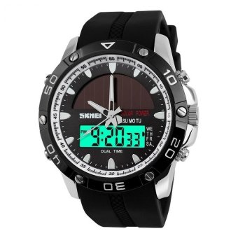 Watch SKMEI Solar Power Sport LED Water Resistant 50m - AD1064E - Silver-Hitam  