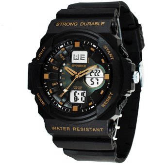 Waterproof Analog LED Digital Alarm Date Sports Wrist Watch Gold  