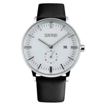 Waterproof Men Business Casual Luxury Leather Strap Quartz Wrist Watch Wristwatch with Sub Dial Date Calendar White - intl  