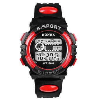 Waterproof Mens Boy's Digital LED Quartz Alarm Date Sports Wrist Watch Red - intl  