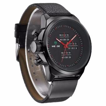 WEIDE 3305 Black PU Leather Round Sport Military Men Wrist Watch  