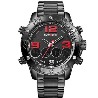 WEIDE Analog-Digital Sports Watches Men Quartz Casual Watch Top Brand Luxury Stainless Steel Band Big Dial Number Design(Red)  