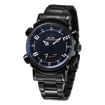 WEIDE Brand Men Quartz Watch LED Digital Watches Stainless Steel Dual Time Display Waterproof Wristwatches 1101 - intl  