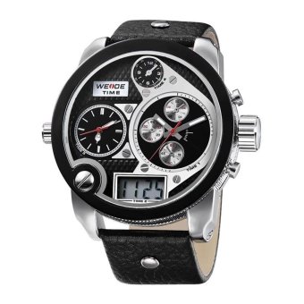 WEIDE Luxury Analog & Digital Sport Watch Fashion Big Dial Leather Strap Wristwatch (Black)  