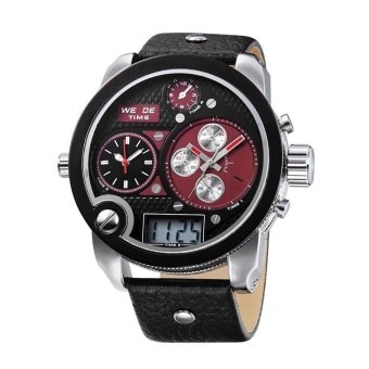 WEIDE Luxury Analog & Digital Sport Watch Fashion Big Dial Leather Strap Wristwatch (Red)  