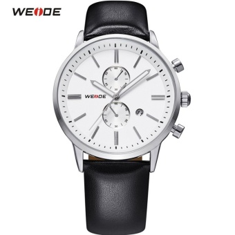 WEIDE Luxury Brand Genuine Leather Strap Analog Date Men's Quartz Watch Casual Watches Men Wristwatch 3302 - intl  