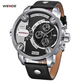 WEIDE Luxury Brand Leather Strap Quartz Dual Time Analog Date Sport Military Oversize Men Wristwatches 3301 - intl  