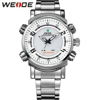 WEIDE Luxury Brand Men Quartz Watch LED Digital Watches Stainless Steel Dual Time Display Waterproof Wristwatches 1101 - intl  