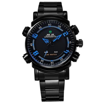 WEIDE Men's LED Display Analog-digital Sports Quartz Wrist Army Watch WH1101 - Black Belt Black Surface Blue  