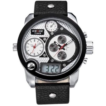 WEIDE Men's Luxury Analog & Digital Sport Watch Fashion Big Dial Leather Strap Wristwatch (White)  