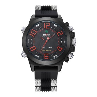 WEIDE Men's Luxury Double Time LED Analog Digital Black Rubber Band Sports Watchw)  