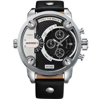 WEIDE Men's Military Watch Analog Display Big Dial Fashion Leather Strap Watch (Black)  