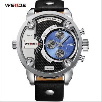WEIDE Men's Sports Genuine Leather Strap Waterproof Oversize Quartz Wristwatch - Silver Shell Blue Surface - intl  