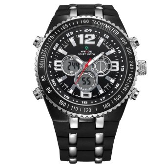 WEIDE Men's Sports Watch Dual Time Alarm Stopwatch Rubber Band Wrist Watch (Black)  