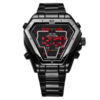 WEIDE Men's Stainless Steel Belt Watch Popular Multi-purpose Sports Waterproof LED Watch WH1102 - Black Belt Silver Shell Red - intl  