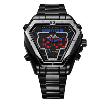 WEIDE Men's Watch Popular Multi-purpose Sports Stainless Steel Belt Waterproof LED Watch WH1102 - Black Belt Silver Shell Blue - intl  