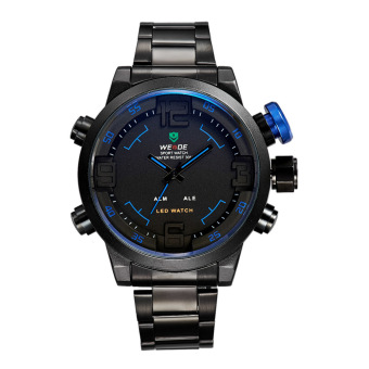 WEIDE Men's Watches Men Full Steel Quartz Watch LED Display Sports Wristwatches 30M Waterproof 2309 (blue black) - intl  