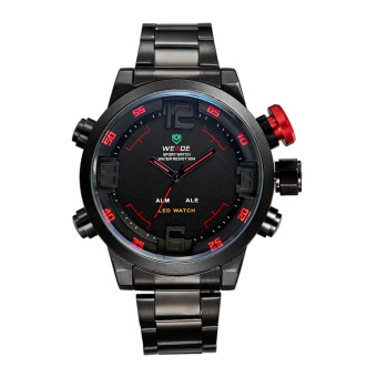 WEIDE Men's Watches Men Full Steel Quartz Watch LED Display Sports Wristwatches 30M Waterproof 2309 (red black) - intl  