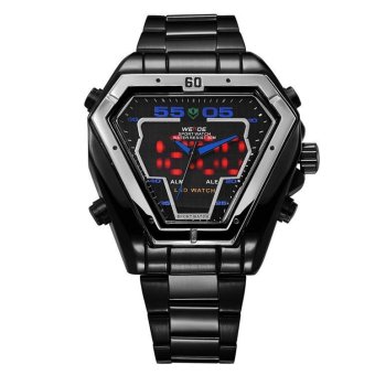 WEIDE Popular Multi-purpose Sports Waterproof LED Watch Men's Stainless Steel Belt Watch WH1102 - Black Belt Silver Shell Blue  