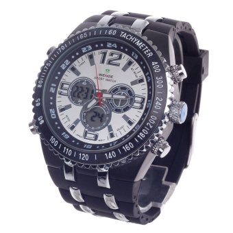 WEIDE WH-1107 Vogue Men's Quartz & LED Dual Time Display Wrist Watch - Black + Silver (1 x CR2016) (Intl)  