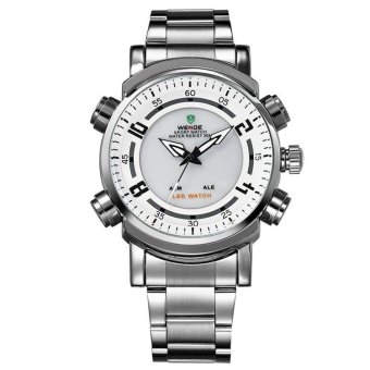 WEIDE WH1101 Analog-digital LED Display Men's Sports Quartz Wrist Army Watch - Silver White - intl  