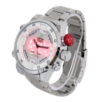 WEIDE WH2309 LED Alarm jam tangan Analog waktu tanggal 30 m tahan air Stainless Steel tali jam tangan olahraga kuarsa untuk pria (Silver + putih) - International  