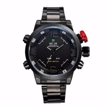 WEIDE WH2309 Men's Military Sports Black Band Digital LED Dual Time Display Alarm Quartz Wristwatch  