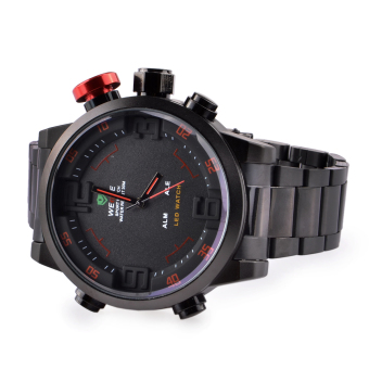 WEIDE WH2309 olahraga sejalan kuarsa Stainless Steel + jam tangan digital dengan kalender + Alarm - Hitam  