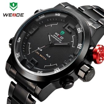 WEIDE WH2309B Military Sports Quartz Watch Double Movts Analog Digital LED Dual Time Display Alarm Wristwatch for Men (BLACK)  