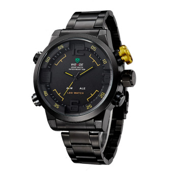 WEIDE WH2309B olahraga militer kuarsa perhiasan Double Movts sejalan waktu alarm tampilan digital ganda memimpin jam tangan untuk pria (Kuning)  