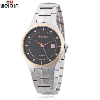 WEIQIN W00103BG Male Quartz Watch Artificial Diamond Date Display Stainless Steel Band Wristwatch (Black)  