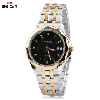 WEIQIN W00106G Men Quartz Watch Artificial Diamond Dial Stereo Glass Mirror Calendar Wristwatch (Black)  