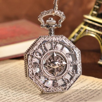 weishi Death Note Steampunk Watch Big Arabic Number Hollow Cross Design Vintage Cut-out Cool Silver Mechanical Pocket Watch PW299 (Silver) - intl  