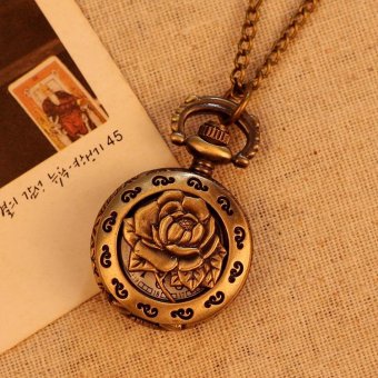 weishi Vintage Retro Rose Pattern Women Pocket Watch Bronze Necklace Quartz Alloy Pendant With Long Chain (bronze) - intl  