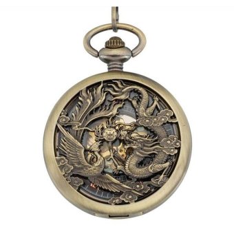 weisizhong 2016 Retro Punk Watches Men Women Necklace Chain Mechanical Dragon and Phoenix hollow Pendant Pocket Quartz Watch (Yellow) - intl  