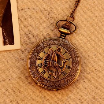 weisizhong Roman Number Bird Pattern Necklace Retro Pocket Watch Bronze For Men Women Unisex Quartz Alloy Pendant With Long Chain (bronze) - intl  