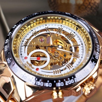White Golden Mens Watches Luxury Mechanical Skeleton Watch - intl  