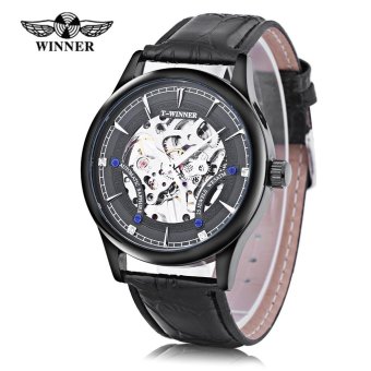 Winner A708 Male Mechanical Hand Wind Watch Luminous Transparent Dial Wristwatch for Men (Black) - intl  