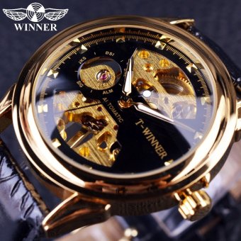 Winner Black Golden Design Top Brand Luxury Half Skeleton Watch Clock Men Casual Fashion Watches - Intl  