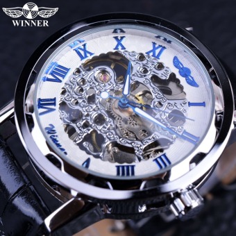 Winner Blue Hands Black Leather Strap Retro Classic Design Clock Mens Top Brand Luxury Fashion Casual Designer Watch - Intl  